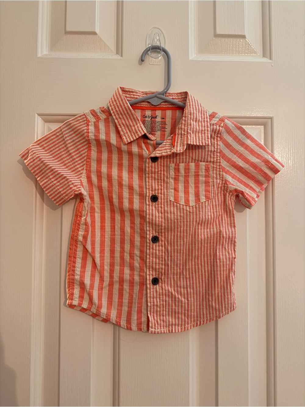 Cat & Jack Coral-White Striped Short-Sleeve Button Down Shirt